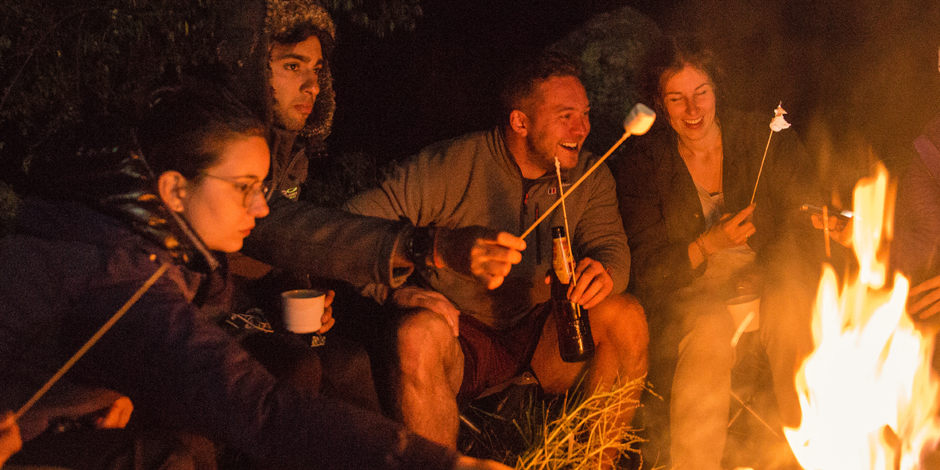 Camp fire on Trek to Machu Picchu with Charity Challenge
