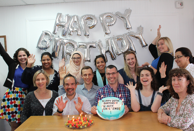 Staff celebrating 20 years of running Charity Challenge