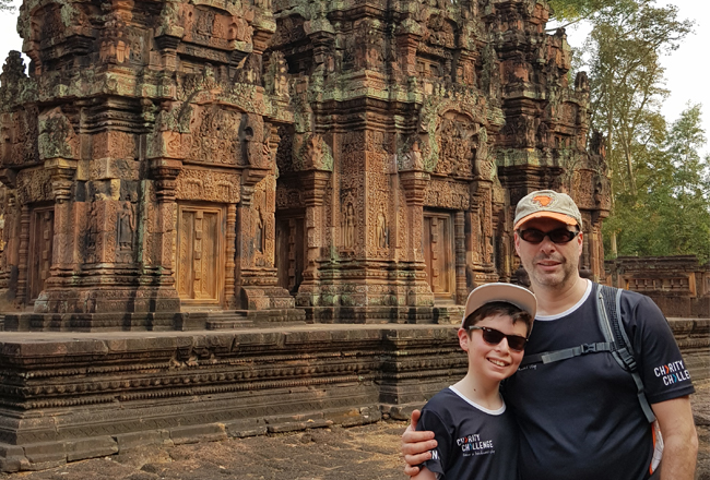 Charity Challenge founder, Simon Albert, and his son on a challenge to Angkor Wat, Cambodia