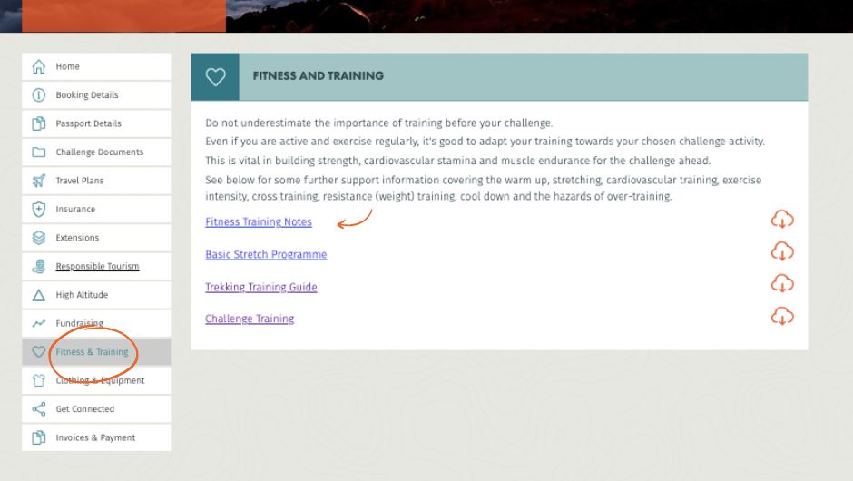 charity challenge participant account area screenshot
