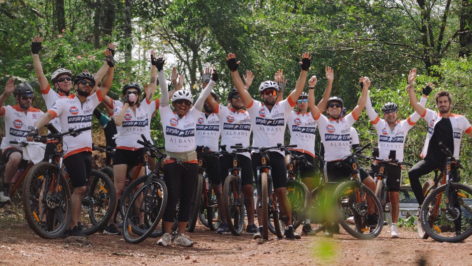 British Asian Trust cyclists celebrating at the end of their challenge (credit: paul bryan)