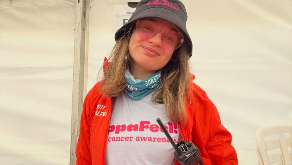 Charity Challenge Account Manager Tilly Sawyer at a CoppaFeel challenge event