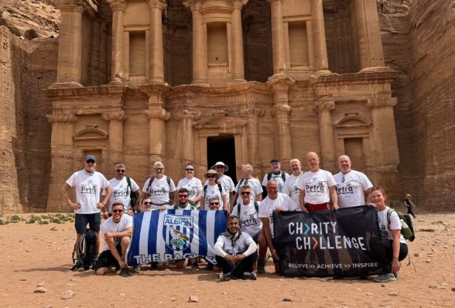 Trek to Petra in aid of The Albion Foundation participants in front of the Petra Treasury