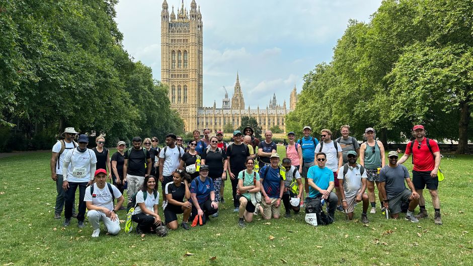 challengers on the thames footpath challenge in front of the houses of parliament