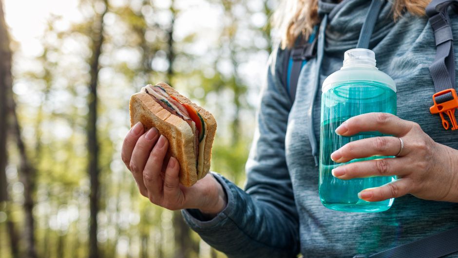 trekker staying fuelled an hydrated with food and water