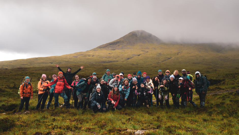 A group of trekkers dressed for cold, wet weather on the Isle of Skye CoppaTrek! Challenge.