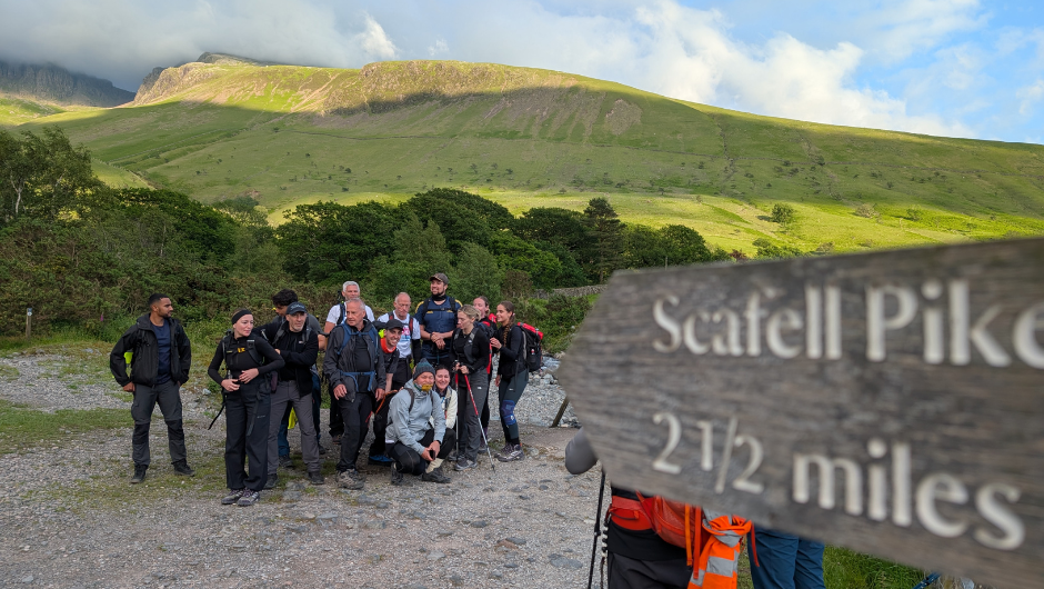Masthaven Finance National Three Peaks Challengers at the start of their Scafell Pike trek