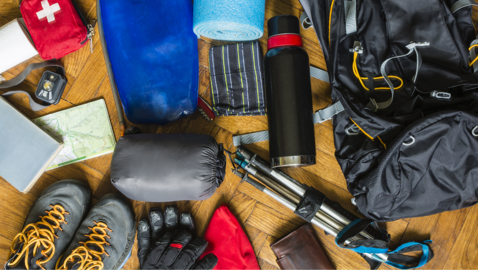 trekking kit laid out on the floor