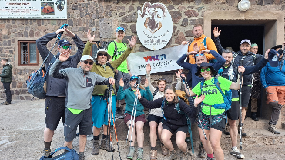 trekkers celebrating on the ymca cardiff mount toubkal trek